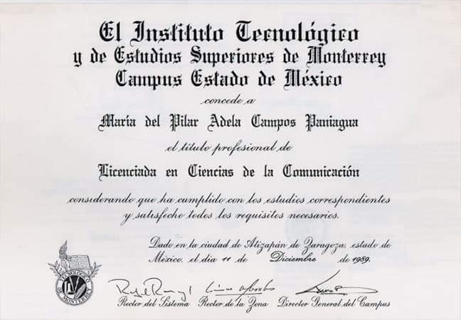 Constancia: Licenciada en Ciencias de la Comunicación