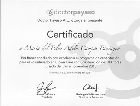 Constancia: Clown Care: programa de capacitación para el voluntariado