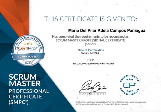 Constancia: Scrum Master Professional Certificate (SMPC)