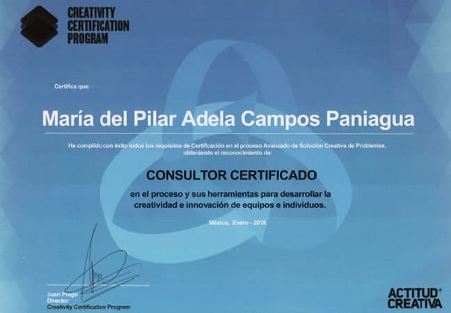 Constancia: Consultor certificado en creatividad e innovación